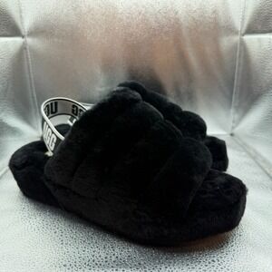 Size‎ 10 UGG Australia Fluff Yeah Black Women's Slide Slingback Sandal 1095119